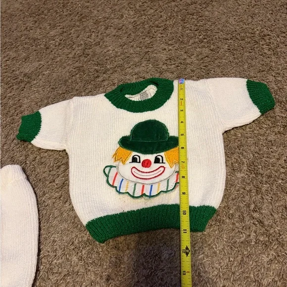 Vintage Knit Clown Infant Green & White 2 Piece Outfit - Picture 5 of 7